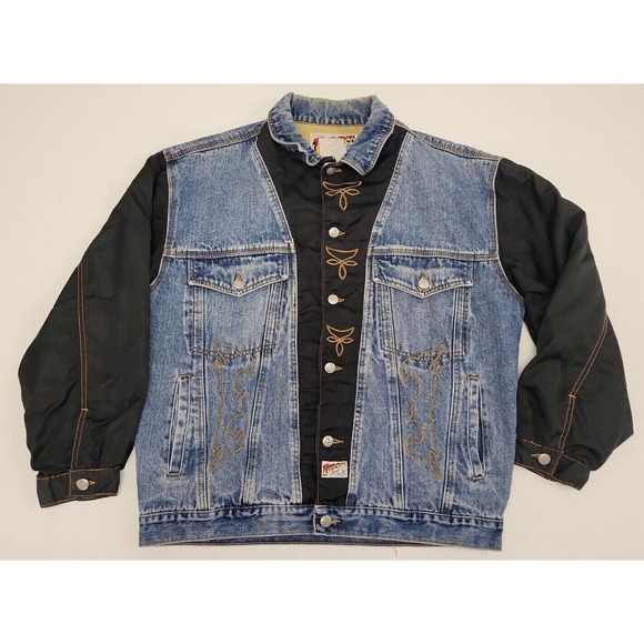 Jackets & Blazers - Vtg Indiana Jones Men's Size M Denim Nylon Sleeve Bebo Beverly Hills Jean Jacket